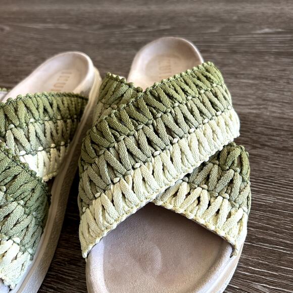 INUIKII Woven Slide Sandals Green Leather Textile Sz 39 US 8.5 Ombre Slides EUC - Picture 6 of 15